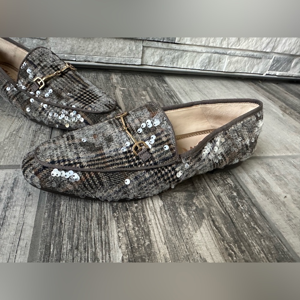 Sam Edelman Loraine Sequin Plaid Preppy Academia Loafers wi Gold Accent, Sz 9M - Picture 4 of 14